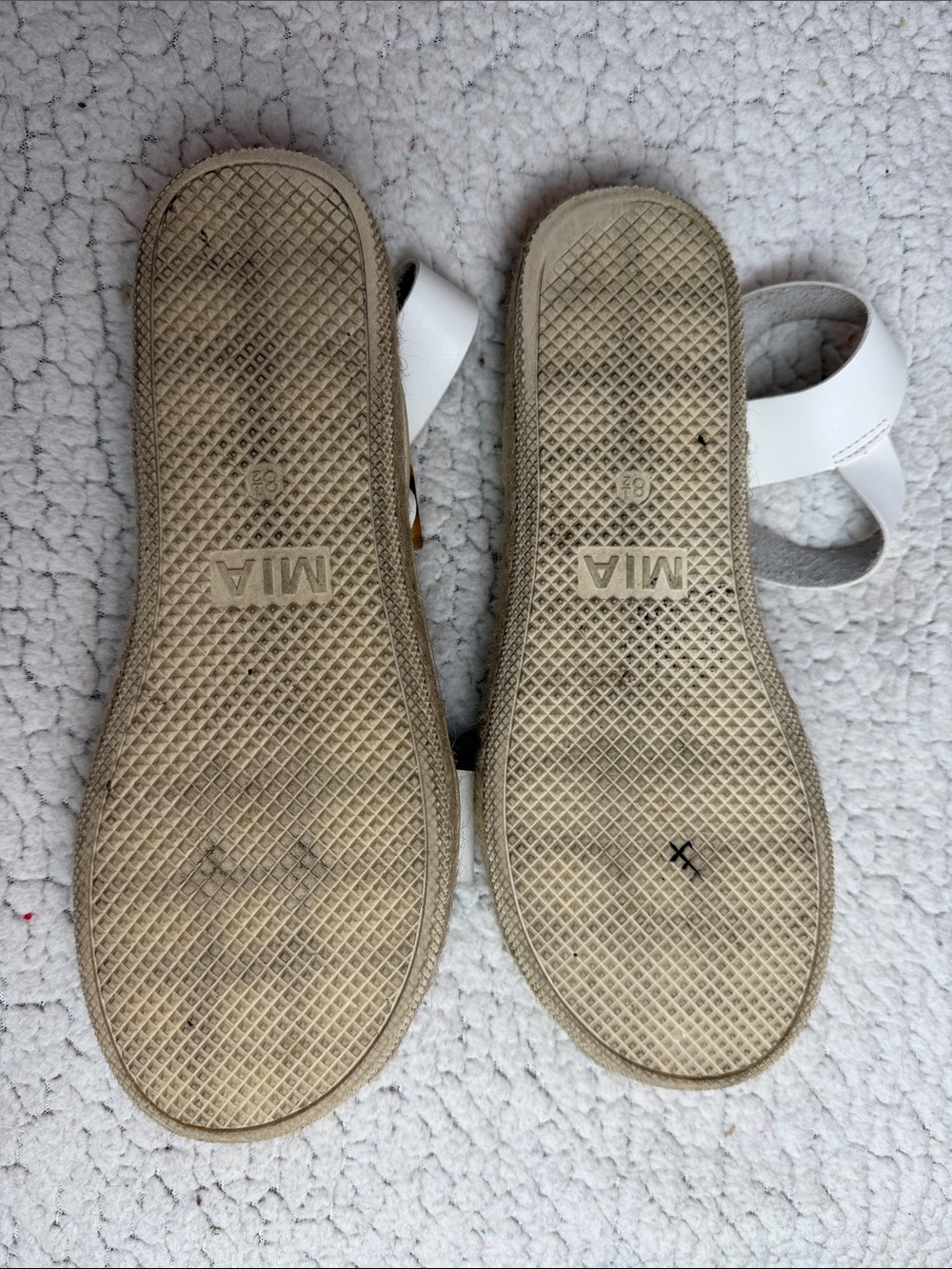 MIA White Leather Ankle-Strap Sandals with Brown Footbed - Picture 7 of 7